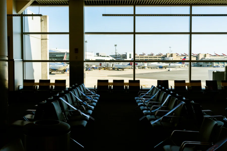 A large, clean waiting area with rows of seats